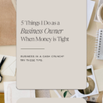 Collage of items with caption: 5 Things I Do as a Business Owner When Money is Tight by Shanna Skidmore