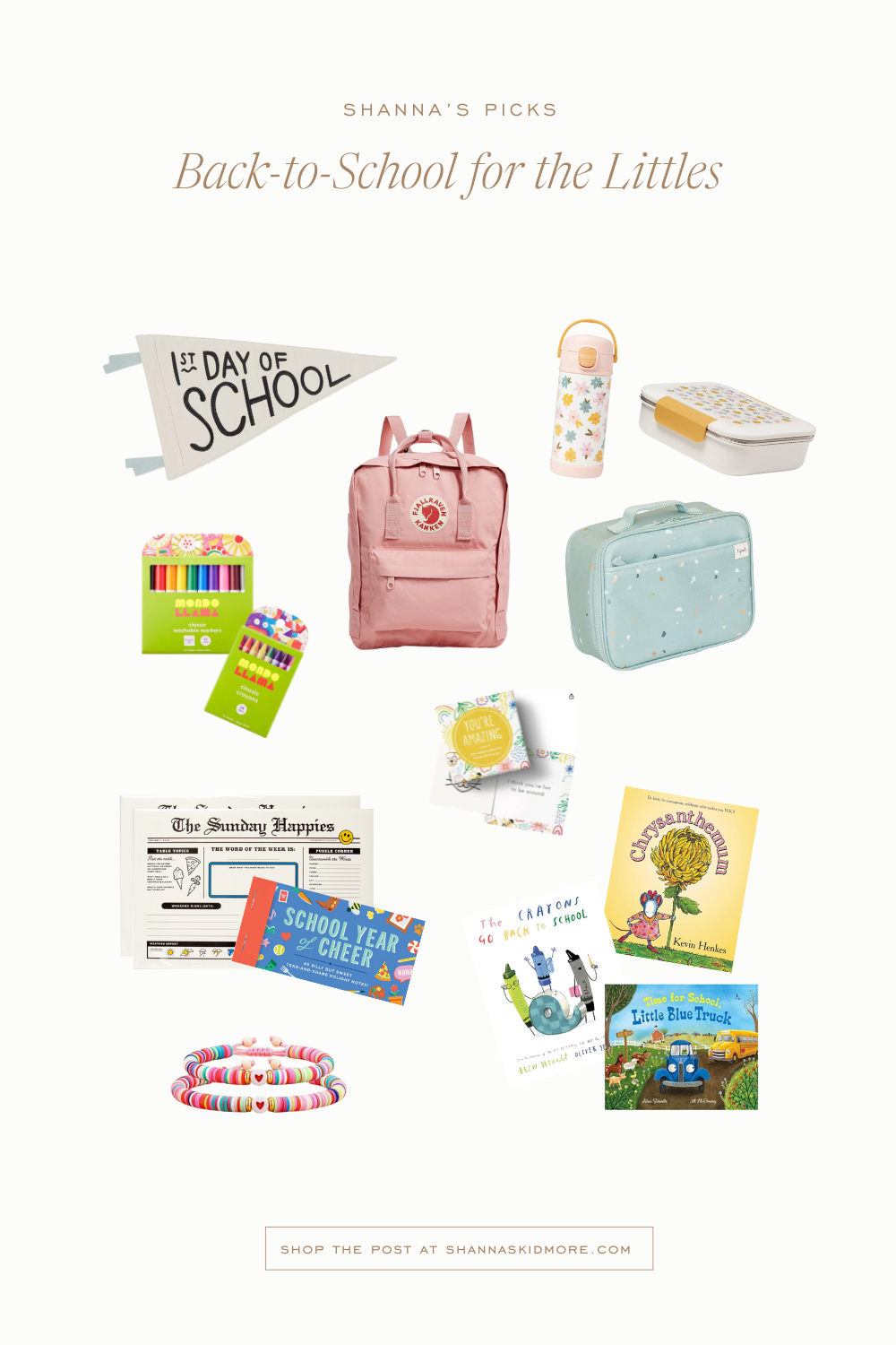 Collage of back-to-school for littles product ideas by Shanna Skidmore