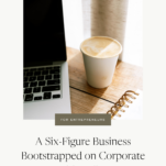 Photo of coffee and laptop with caption: A Six-Figure Business Bootstrapped on Corporate Bonuses with Kelly Kussman